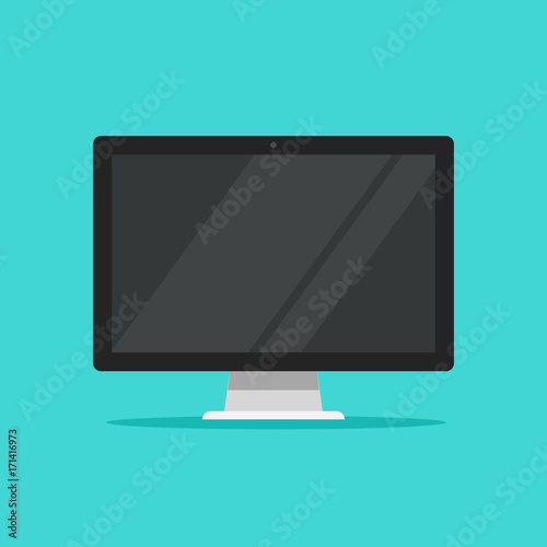 Monitor blank screen flat icon vector illustration, cartoon desktop pc computer wide screen display isolated on color background, modern led lcd television tv monitor icon