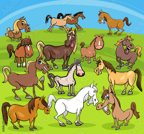 cartoon horses farm animals group
