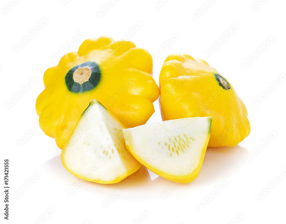 Yellow patty pan squash on white background Yellow patty pan squash on white background