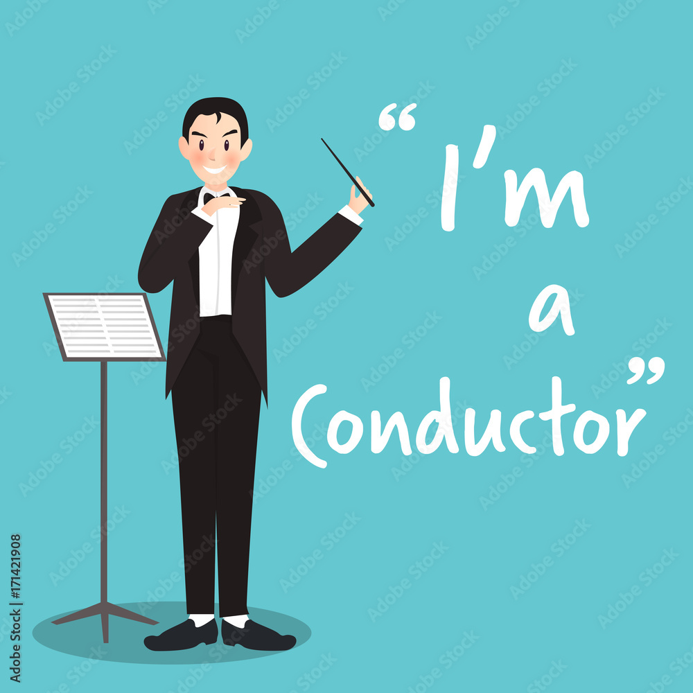Conductor character on sky blue background flat design Conductor character on sky blue background flat design