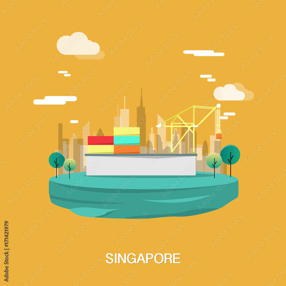 Construction and structure buildings in Singapore on yellow background