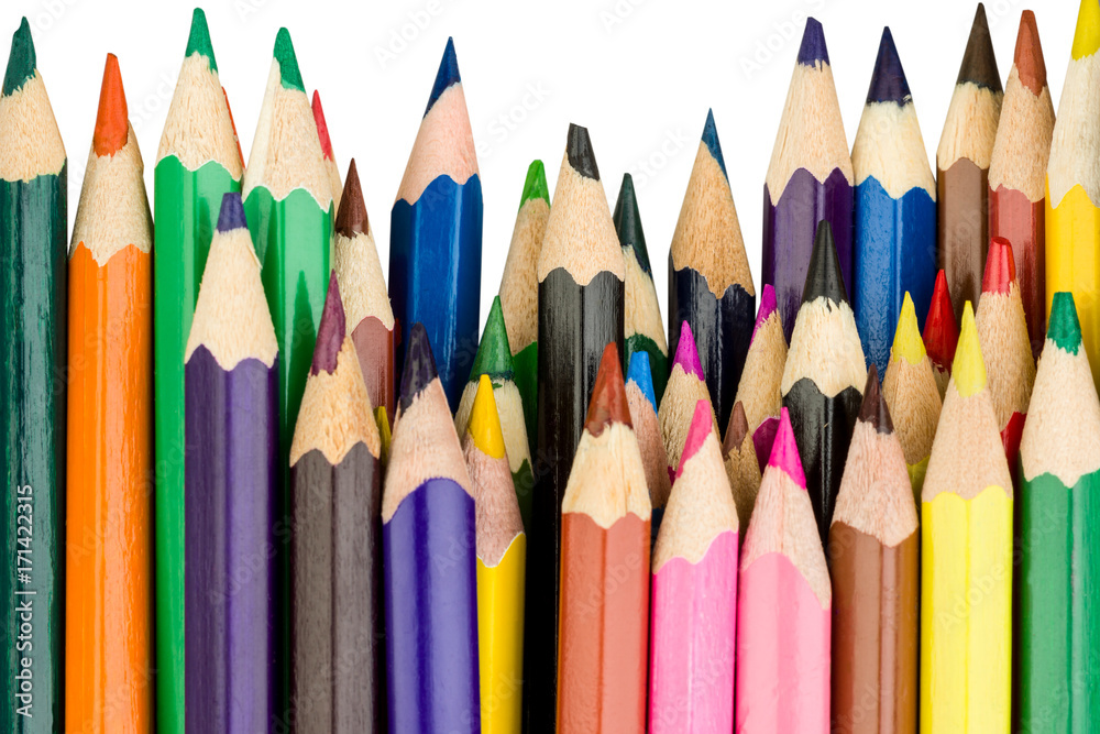 Colored pencils in a straight row Colored pencils in a straight row