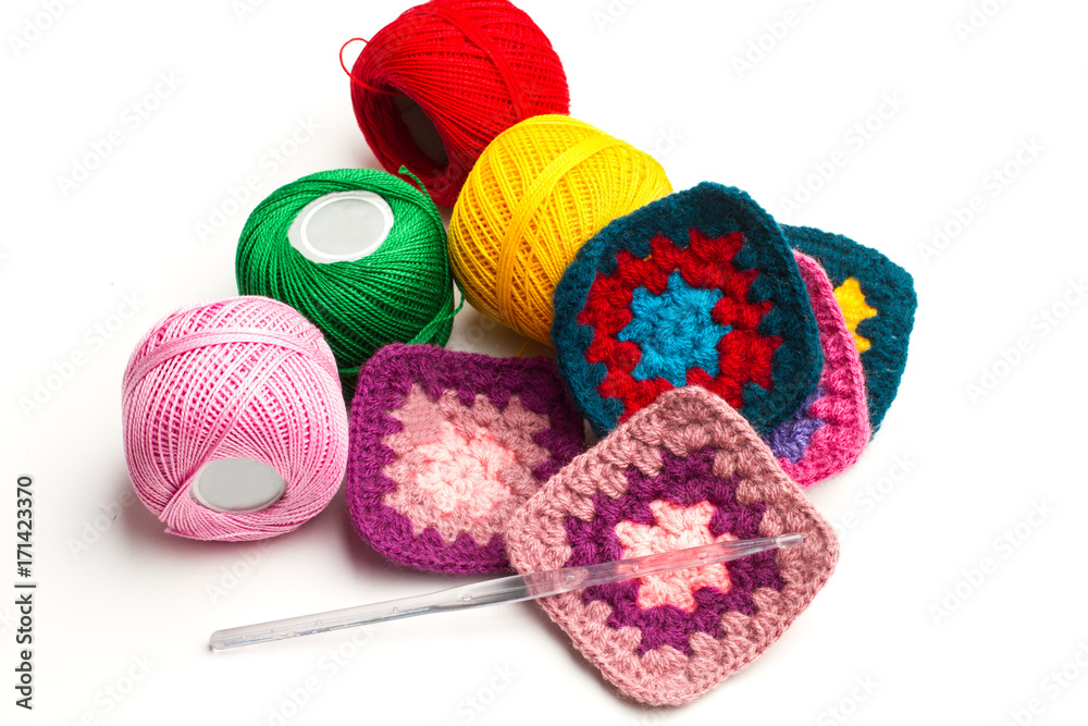Hilos y aguja para tejer al crochet Stock Photo