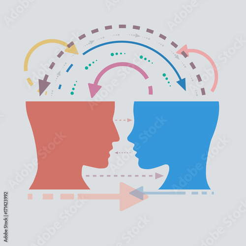 Flat design concept of exchange of ideas, experiences and thoughts