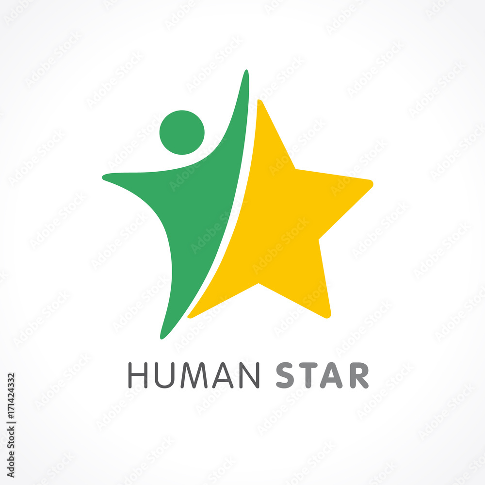Human star creative logo design. Star people abstract vector emblem for education, social community, fitness and awards Human star creative logo design. Star people abstract vector emblem for education, social community, fitness and awards