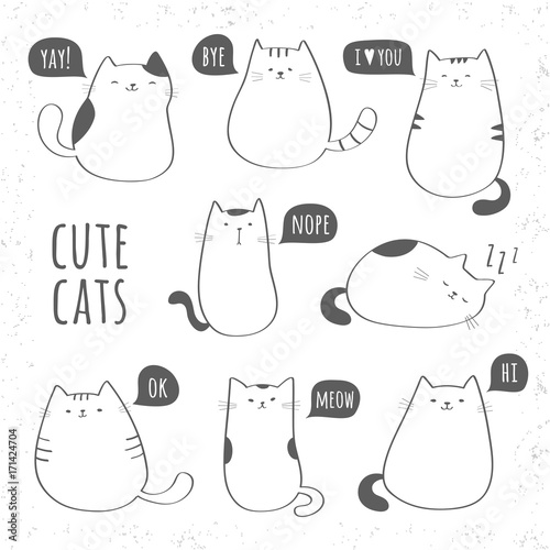 Set of funny cute cats