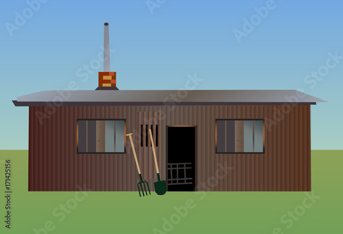 Vector illustration of gardening - old garden shed