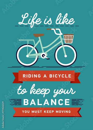 Fototapet Inspirational and encouraging quote vector poster with bicycle
