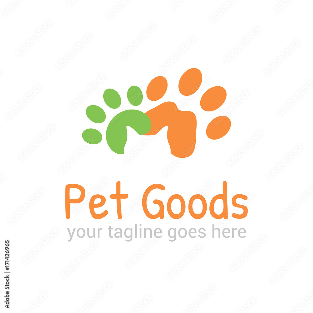 Vector logo template for pet shop, veterinary clinic. Creative idea for animal feed. Illustration of traces of pets with silhouette of cat's head. EPS10. Vector logo template for pet shop, veterinary clinic. Creative idea for animal feed. Illustration of traces of pets with silhouette of cat's head. EPS10.