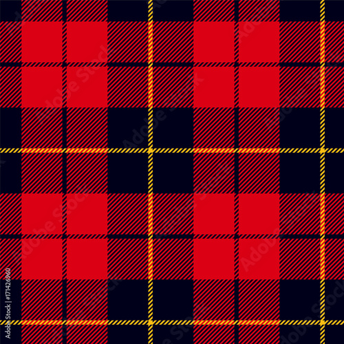 Scottish plaid in red, black, yellow. Wallace tartan seamless pattern photo