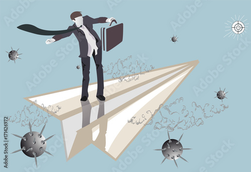 The businessman climbs to his goal despite the difficulties on the way. Business progress vector concept illustration.