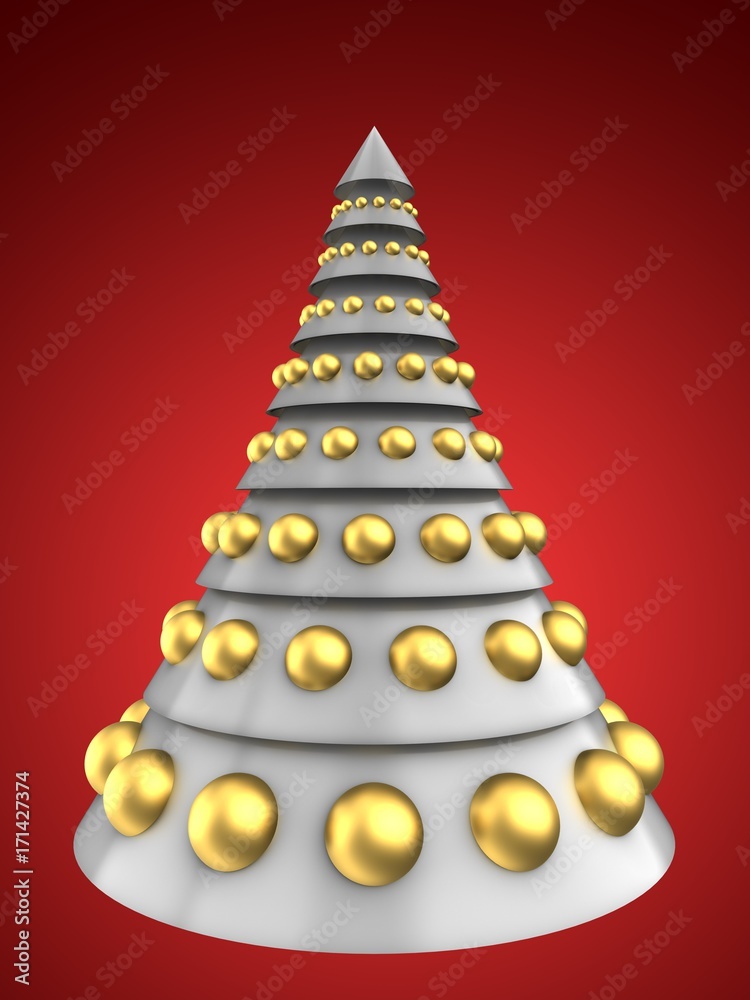 3d white Christmas tree over red 3d white Christmas tree over red