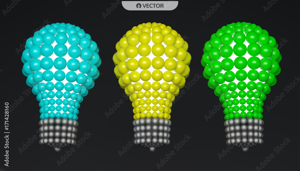 Lightbulb. Idea concept. 3d spheres composition. Vector illustration for science, technology, web design. Futuristic technology style. Lightbulb. Idea concept. 3d spheres composition. Vector illustration for science, technology, web design. Futuristic technology style.