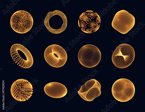 Fototapeta Naklejka Na Ścianę i Meble -  Geometric shape for design. The torus consisting of points. The sphere consisting of Points. Molecular grid. 3D technology style. Vector illustration.