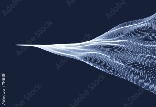 Array with Dynamic Emitted Particles. 3D Technology Style. Abstract Background. Vector Illustration.