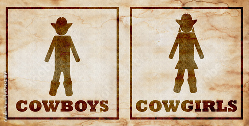 grunge cowboys and cowgirls toilet signs photo