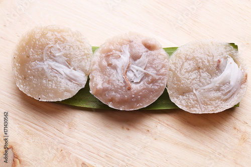 Thai dessert banana cake sweet thai dessert on banana leaf, thai dessert style photo