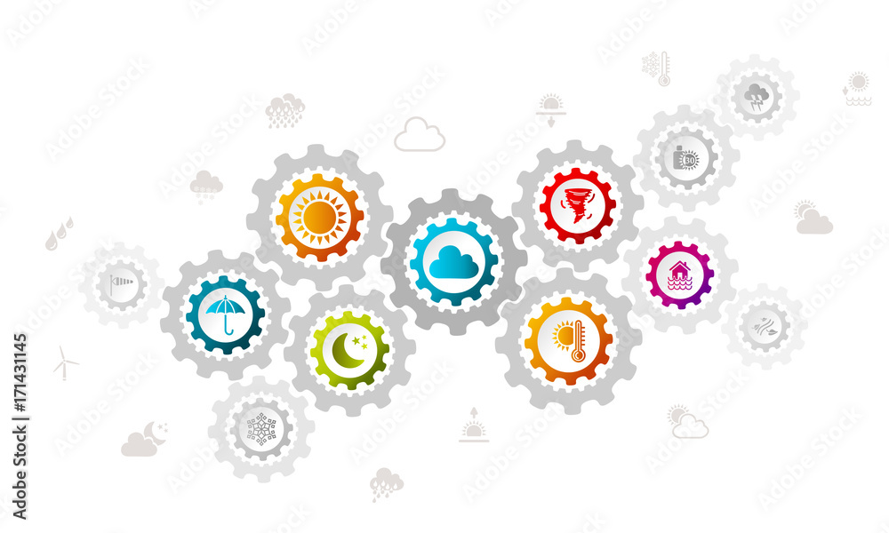 Weather concept illustration with icons and gear Weather concept illustration with icons and gear