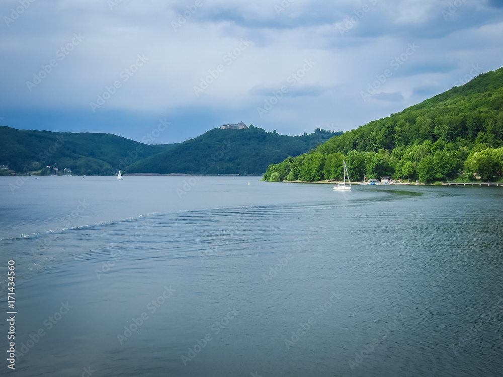 The lake Edersee in Germany on a cloudy day