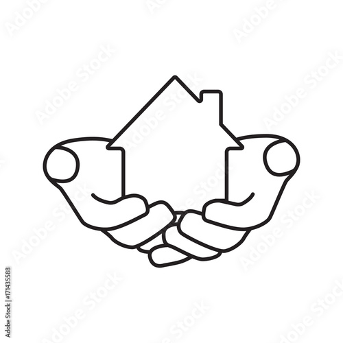 House in hands linear icon