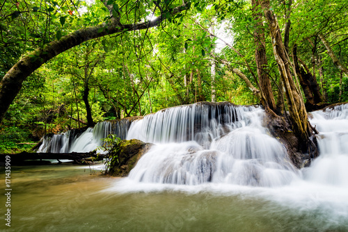 Beautiful waterfall in the national park forest at Huai Mae Khamin Waterfall  Kanchanaburi Thailand