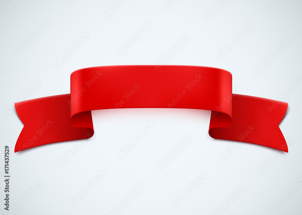 Realistic red ribbon on white background. Realistic red ribbon on white background.