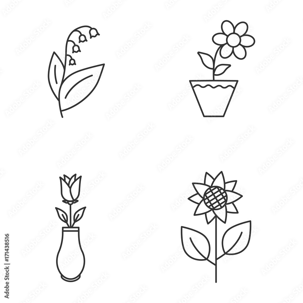 Flowers linear icons set