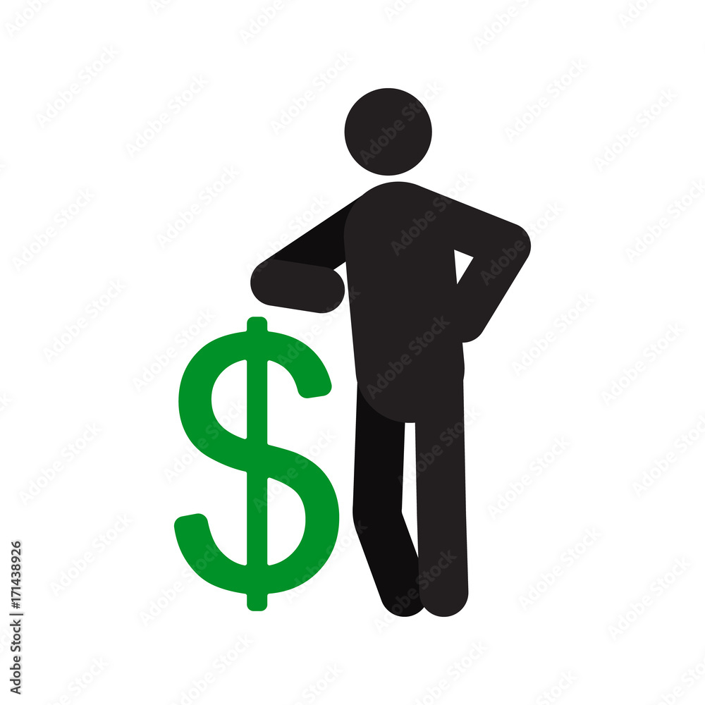 Man lean on dollar sign silhouette Man lean on dollar sign silhouette