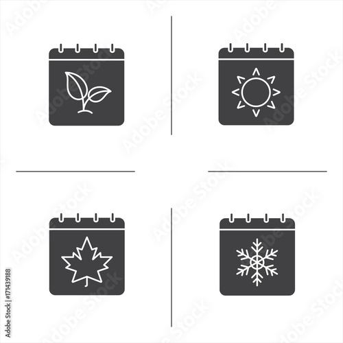 Seasons calendar glyph icons set