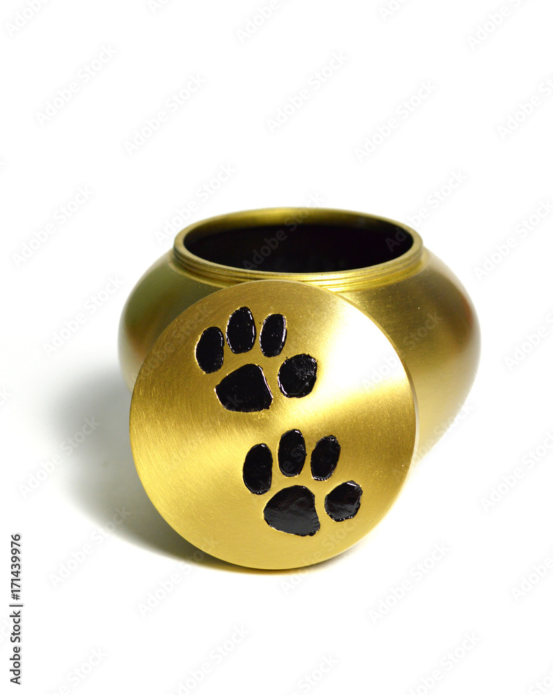Funeral urn for pets, after the cremation.