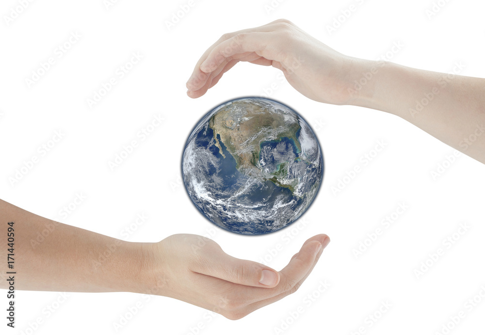 hands protecting Earth Globe. Elements of this image furnished by NASA hands protecting Earth Globe. Elements of this image furnished by NASA