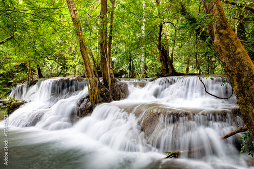 Beautiful waterfall in the national park forest at Huai Mae Khamin Waterfall, Kanchanaburi Thailand