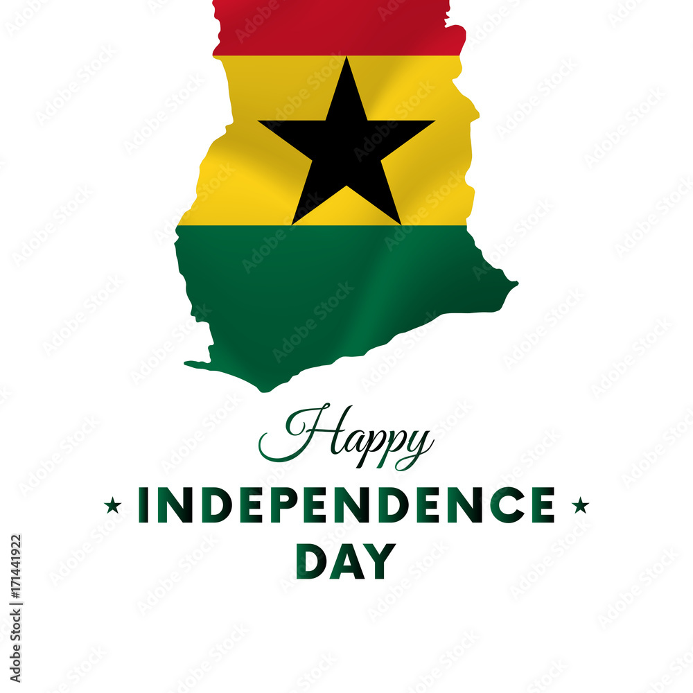 Banner or poster of Ghana independence day celebration. Ghana map