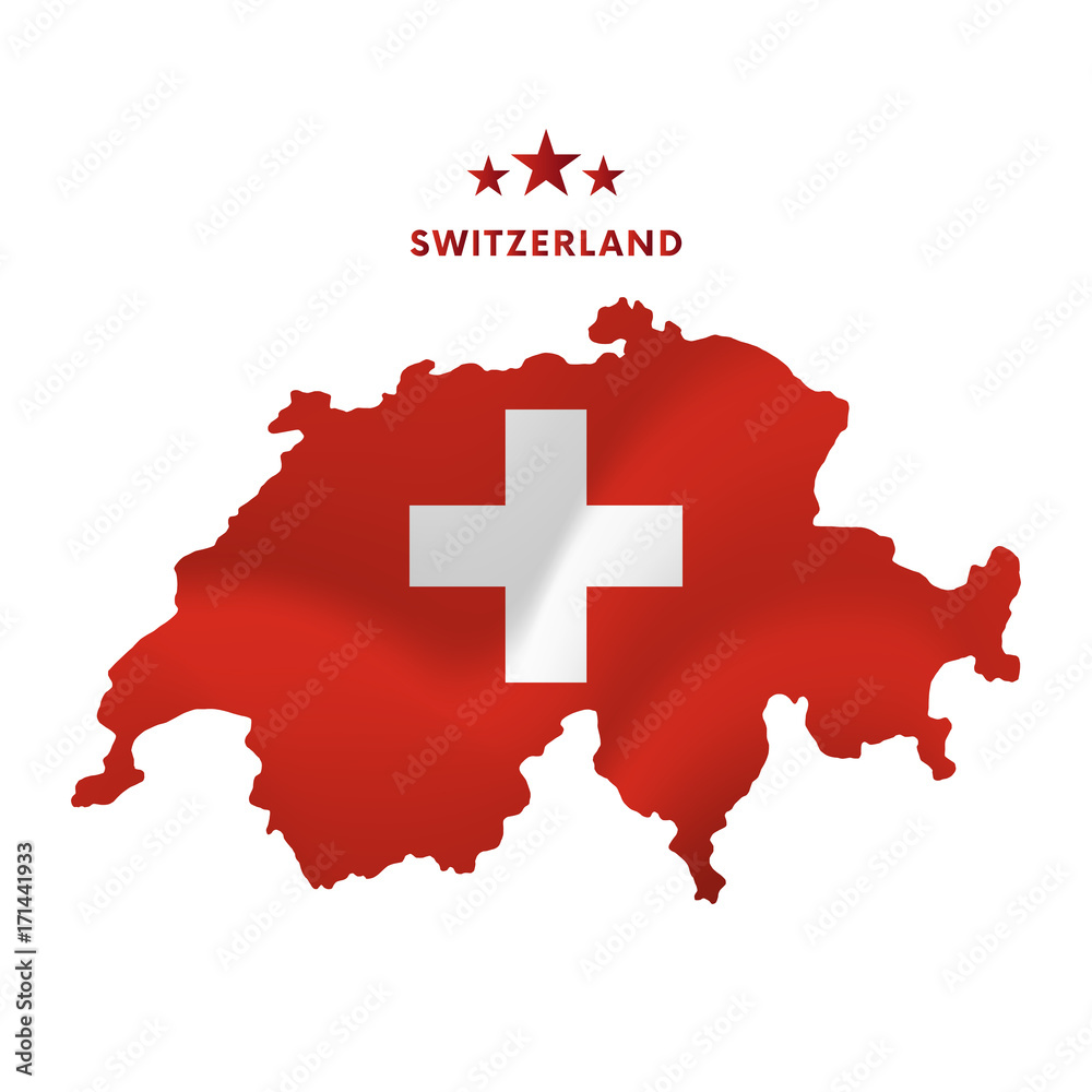 Switzerland map with waving flag. Vector illustration.