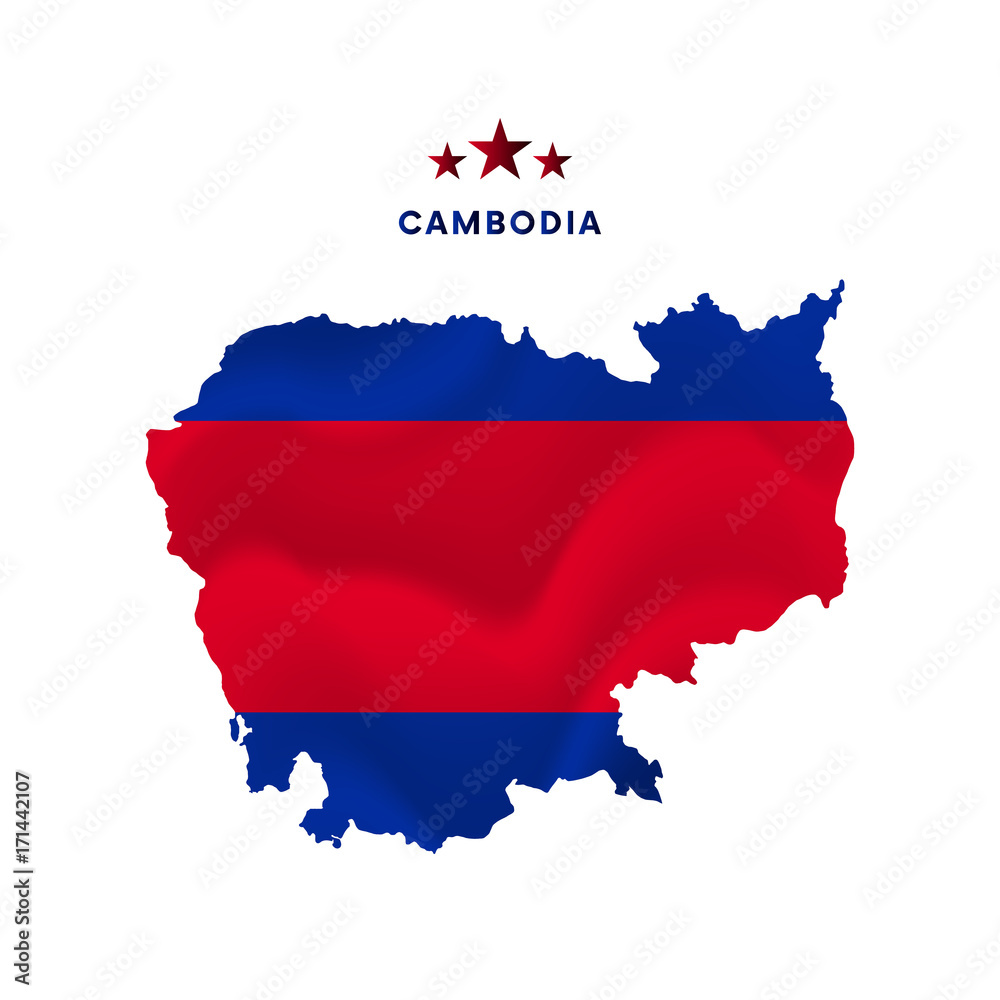 Cambodia map with waving flag. Vector illustration. Cambodia map with waving flag. Vector illustration.
