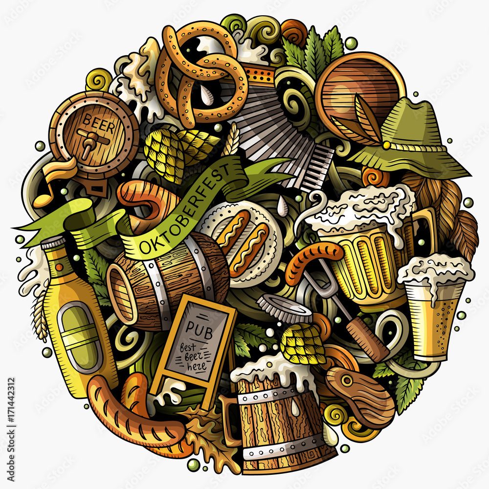 Cartoon vector doodles Beer fest illustration