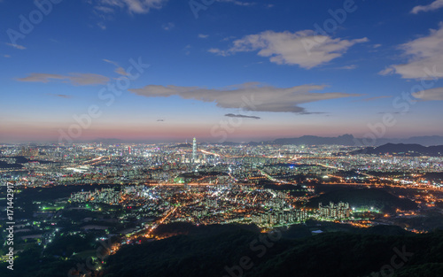 Seoul city of downtown skyline at nigth,Korea