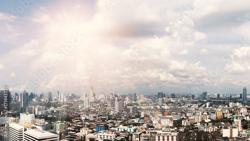 Panorama view of Bangkok cityscape with cloudy sky © nithid18