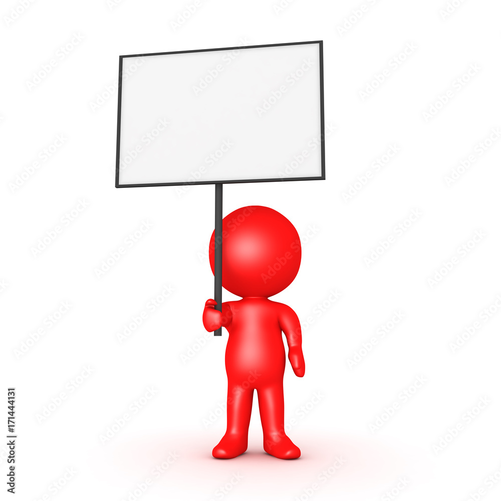Red 3D Character holding a blank sign placard Red 3D Character holding a blank sign placard