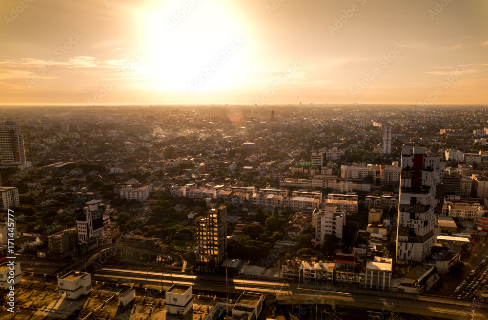 Sunrise over city in Bangkok Thailand