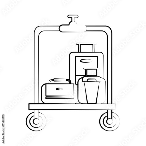 suitcases on luggage cart hotel related icon image vector illustration design sketch style