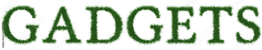 Gadgets - 3D rendering fresh Grass letters isolated on whhite background. Gadgets - 3D rendering fresh Grass letters isolated on whhite background.