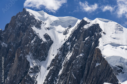 Beautiful scenery of the great mountain peaks in the Mont Blanc massif.