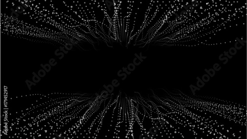 Abstract futuristic flow dots. Intertwining web, a network of ropes, an unusual geometric black and white vector pattern.