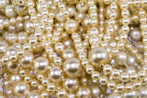 Macro Close Up of Beautiful Real Pearls and Necklaces Background