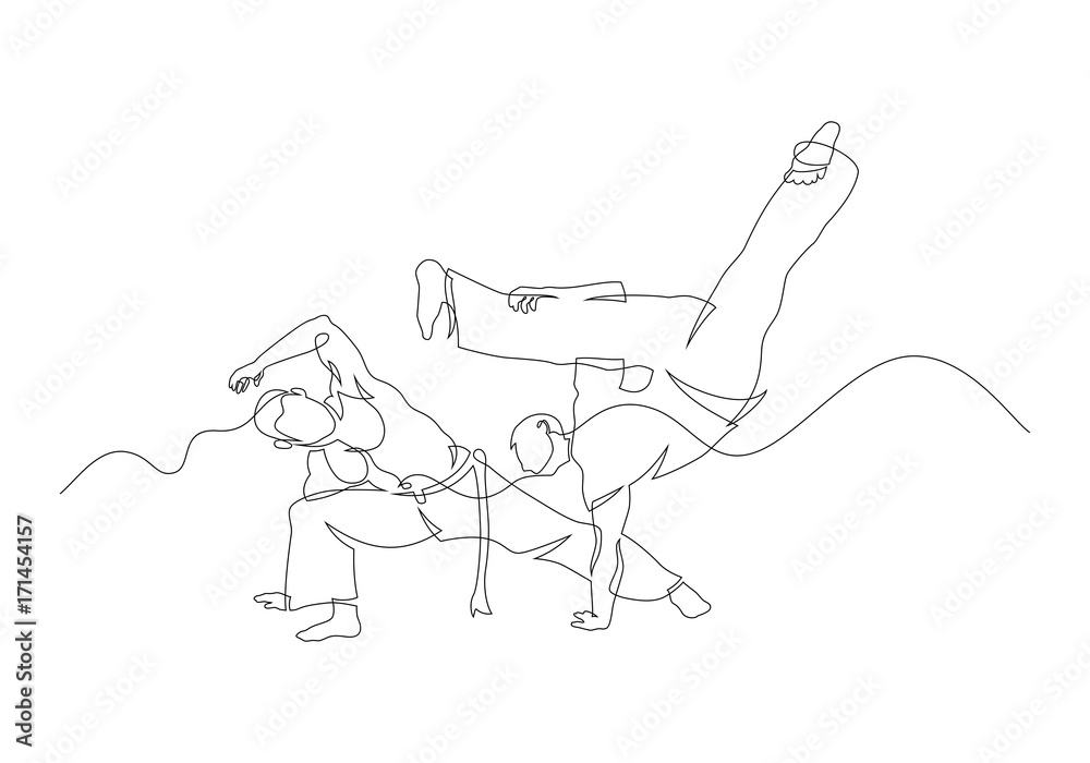 Two capoeira fighters contour Isolated on white. vector illustration