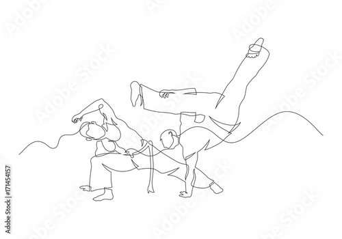 Two capoeira fighters contour Isolated on white. vector illustration