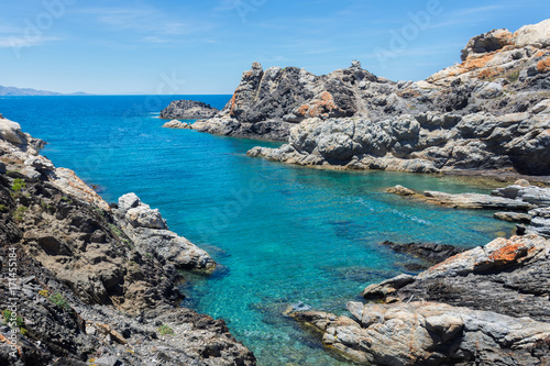 panoramic view of the rock coast on the mediterranean sea in the natural park of Cap de Creus in Catalonia (Spain) photo