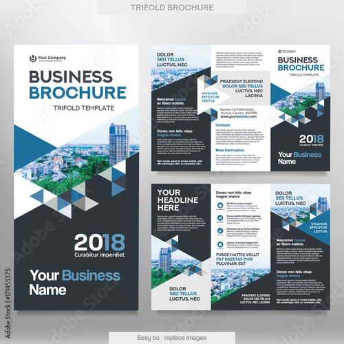 Business Brochure Template in Tri Fold Layout. Corporate Design Leaflet with replacable image.