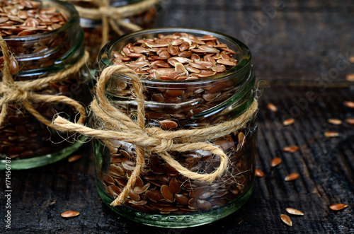 flaxseed in jar on  table